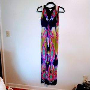 Chicos brand purple maxi dress  70's print dress size 0, which is a small